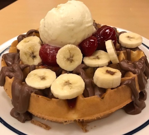 Banana, strawberry and nutella waffle at IHOP